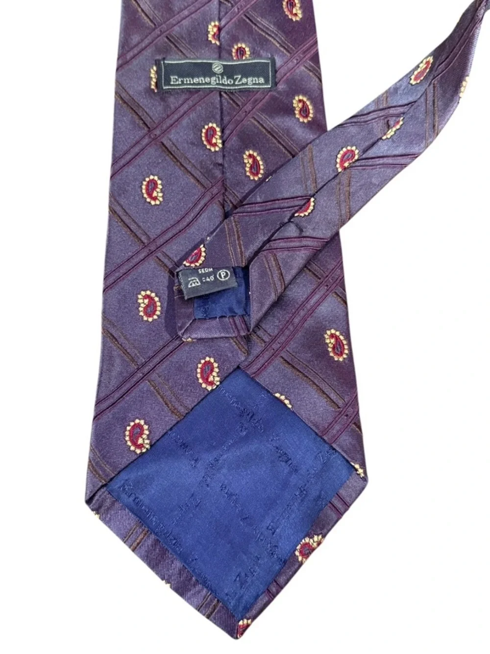 Ermenegildo Zegna 100% Silk Tie Purple Paisley Medallion Made in Italy 1990s